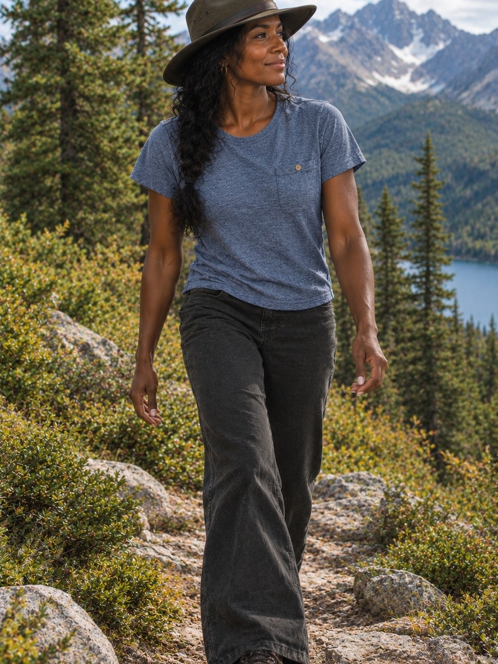 Tentree Women's Short-Sleeve Pocket Tee - Heather Blue